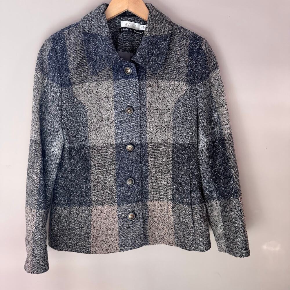 ❌SOLD❌ Avoca Ireland Gray Wool Plaid Check Jacket - Picture 2 of 7